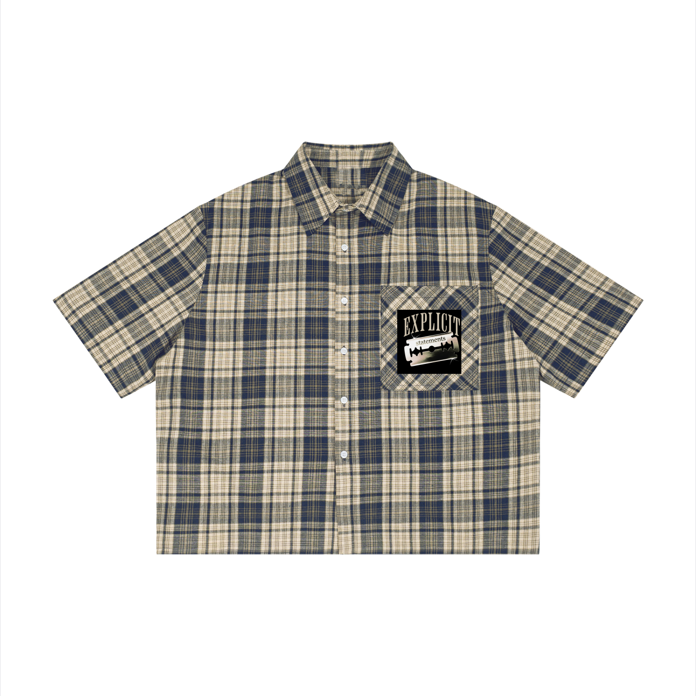 Mens 'EXPLICIT' Plaid Boxy Short Sleeve Shirt