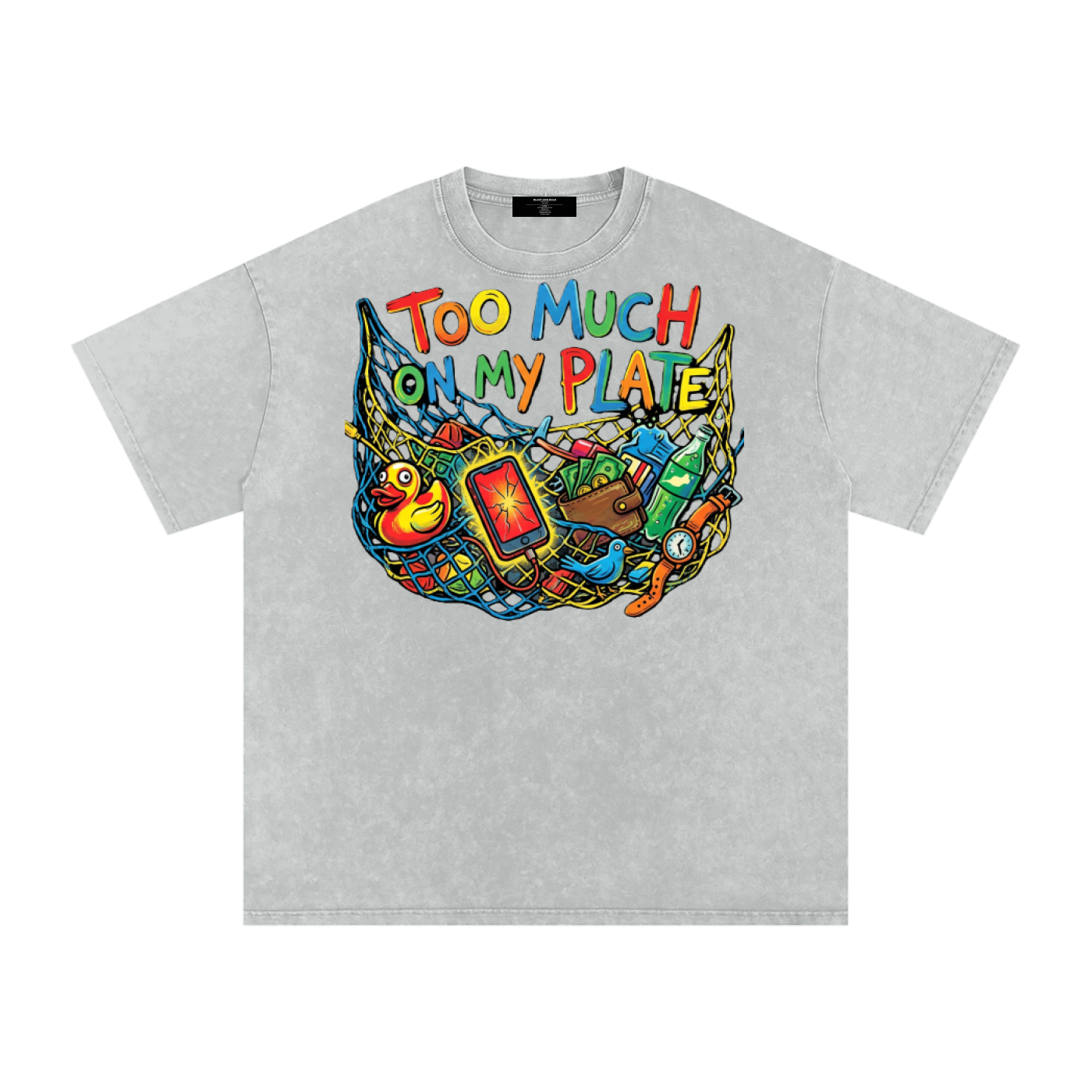 MENS '2 MUCH 2 PLATE' Snow Washed Oversized Cotton TEE