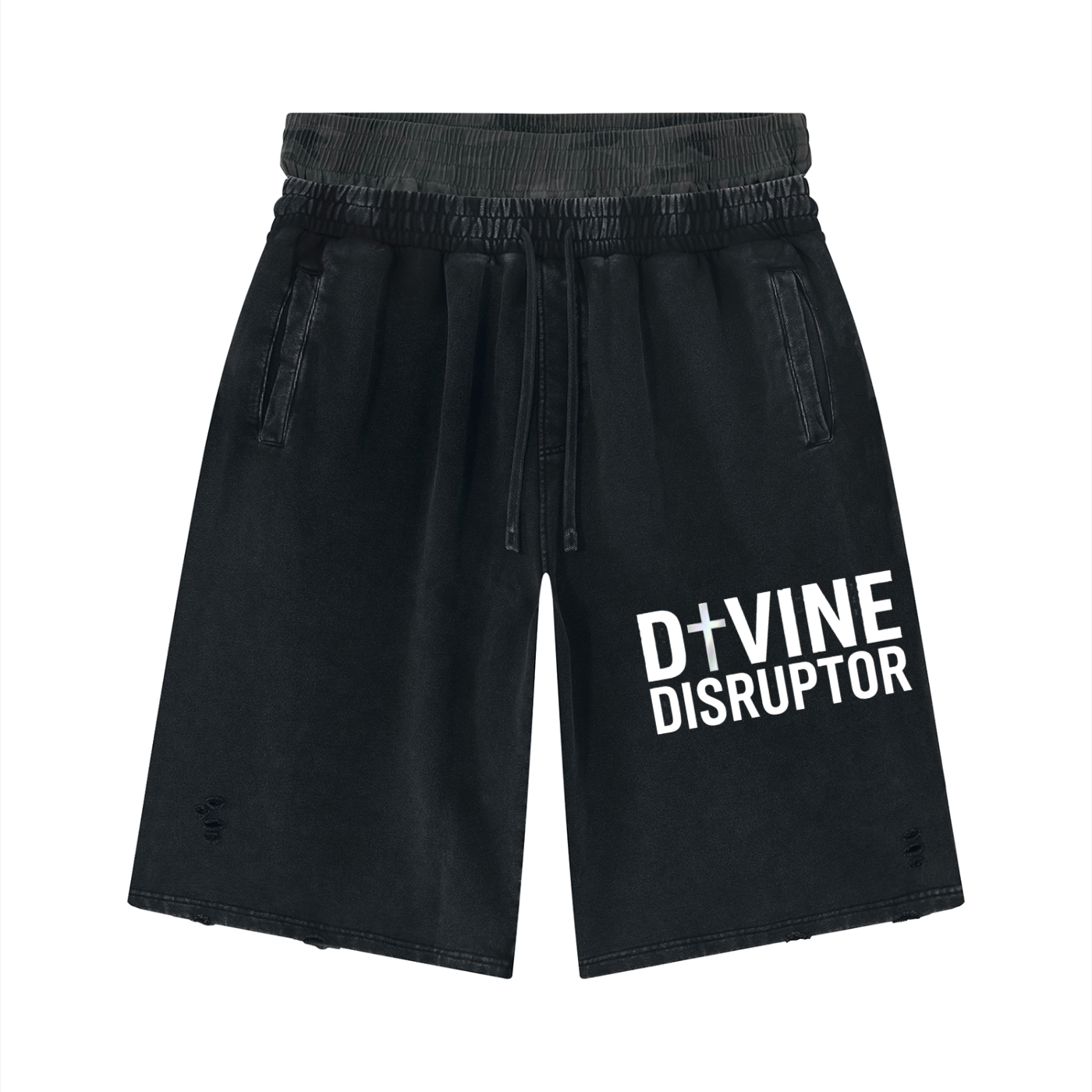 MENS 'DIVINE DISRUPTOR'  Vintage Wash Distressed Wide Leg Shorts