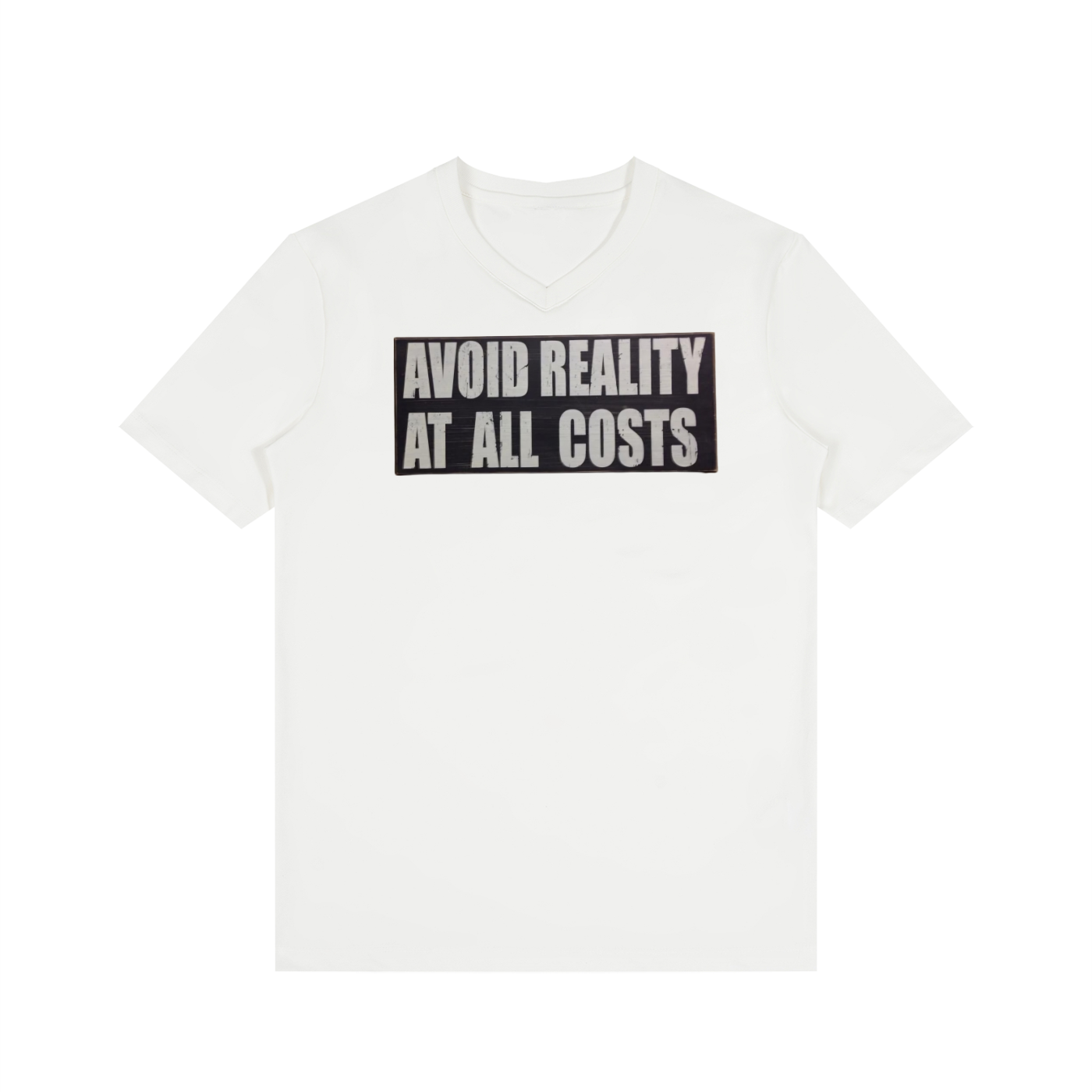 Men's ' AVOID REALITY ' Solid V-Neck Tee