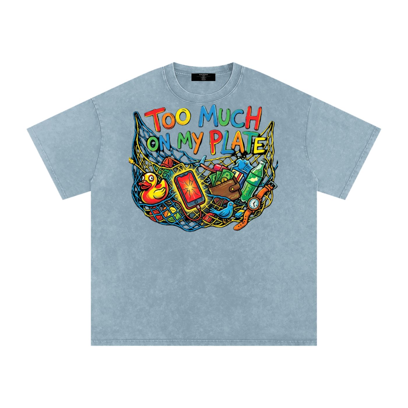 MENS '2 MUCH 2 PLATE' Snow Washed Oversized Cotton TEE