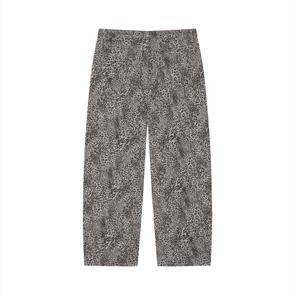 Mens Vintage Wash Leopard Wide Leg Jeans
