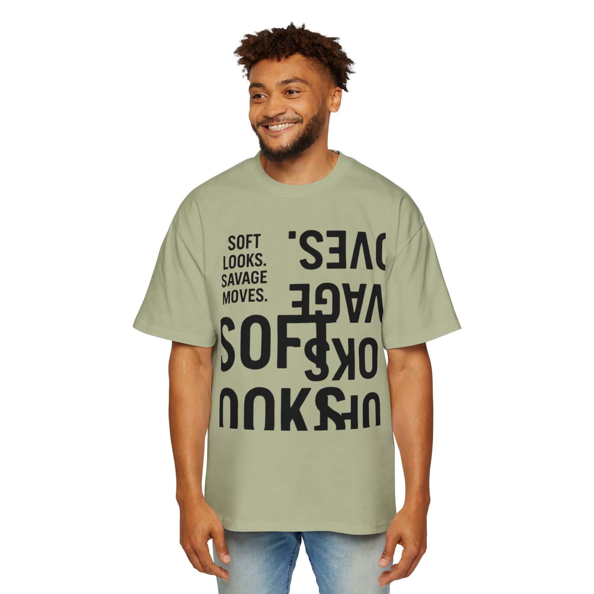 Oversized Graphic Tee — “Soft Looks. Savage Moves.” Bold Typography Shirt