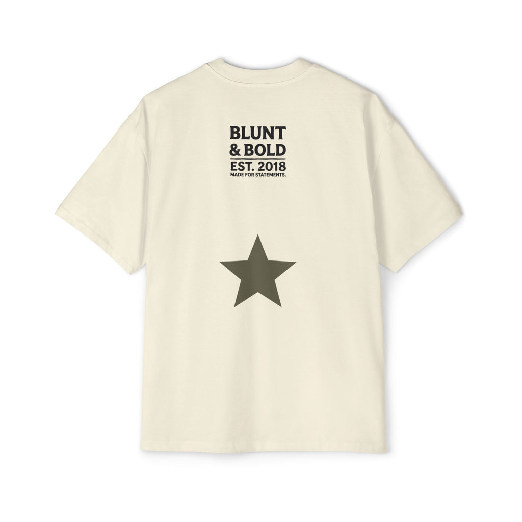 I'm An Enigma Oversized Tee — Graphic Men’s Heavy Cotton Shirt with Back Star & "Blunt & Bold" Print