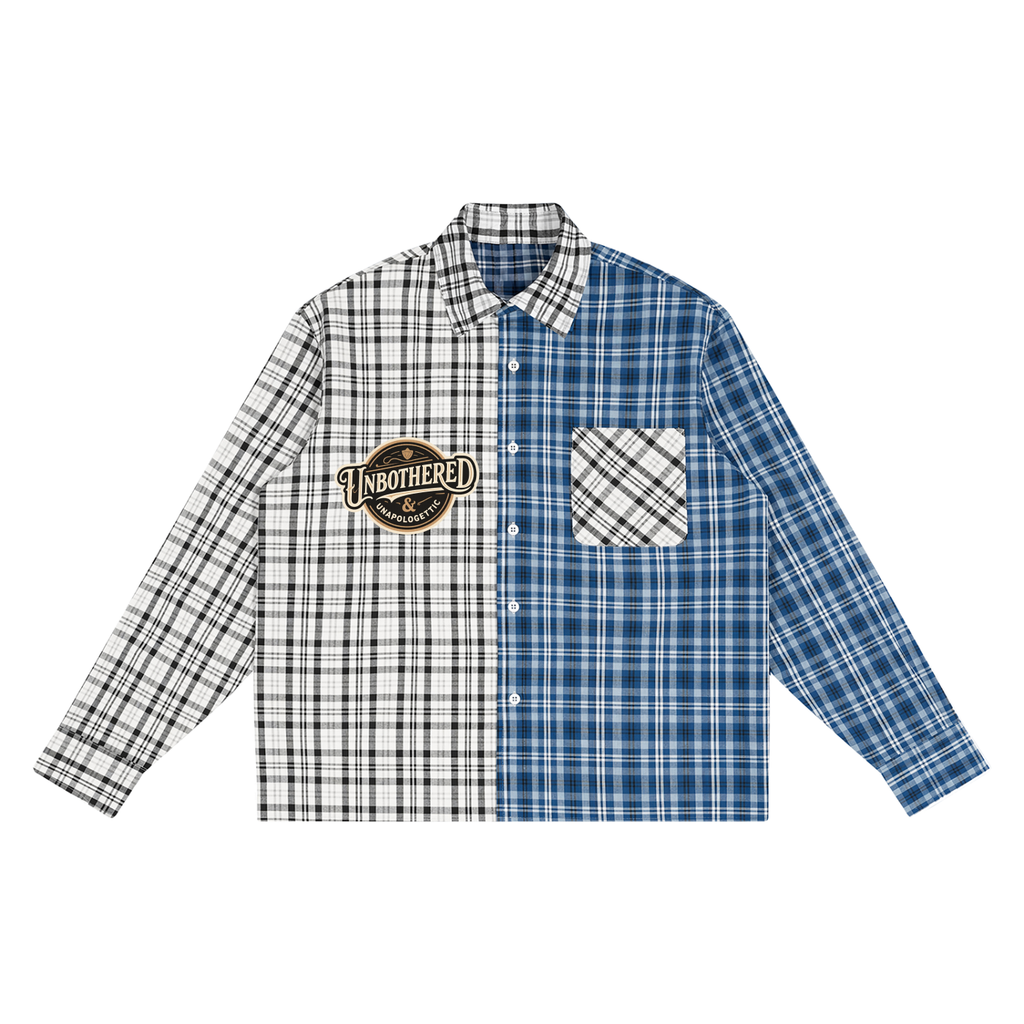 MENS 'UNBOTHERED'  Oversized Plaid Color Block Shirt
