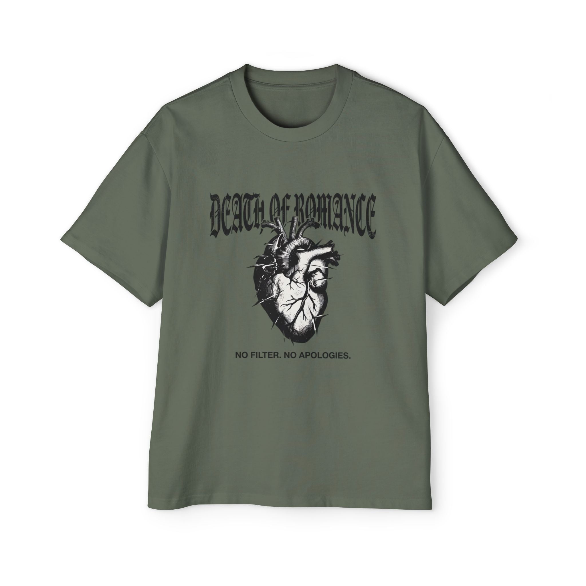 Death of Romance Graphic Tee — “No Filter. No Apologies.” Oversized Men’s Shirt