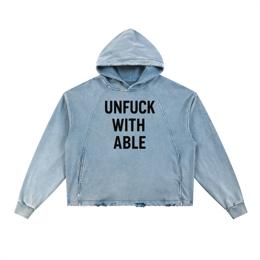 Mens 'UNFUCKWITHABLE' Vintage Washed Frayed-Hem Hoodie