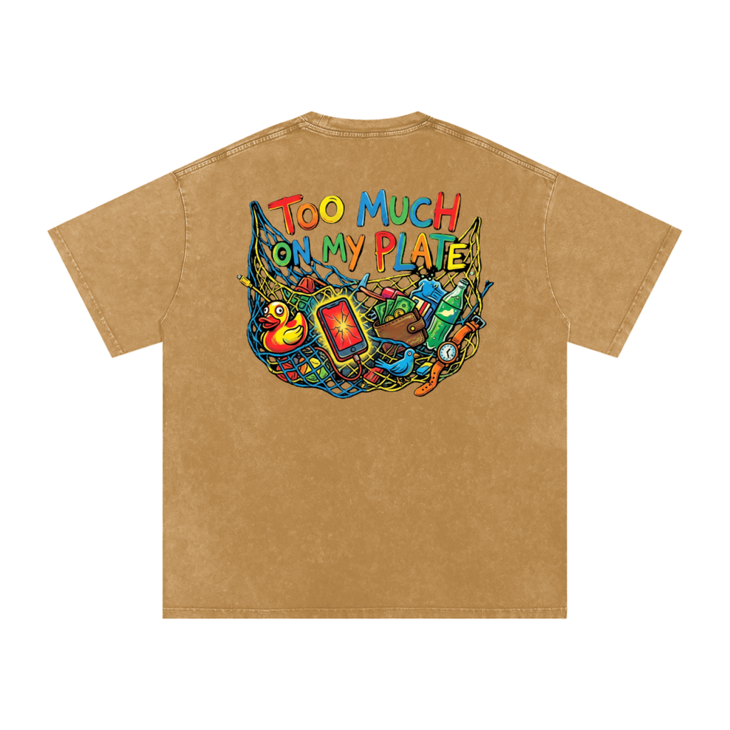 MENS '2 MUCH 2 PLATE' Snow Washed Oversized Cotton TEE