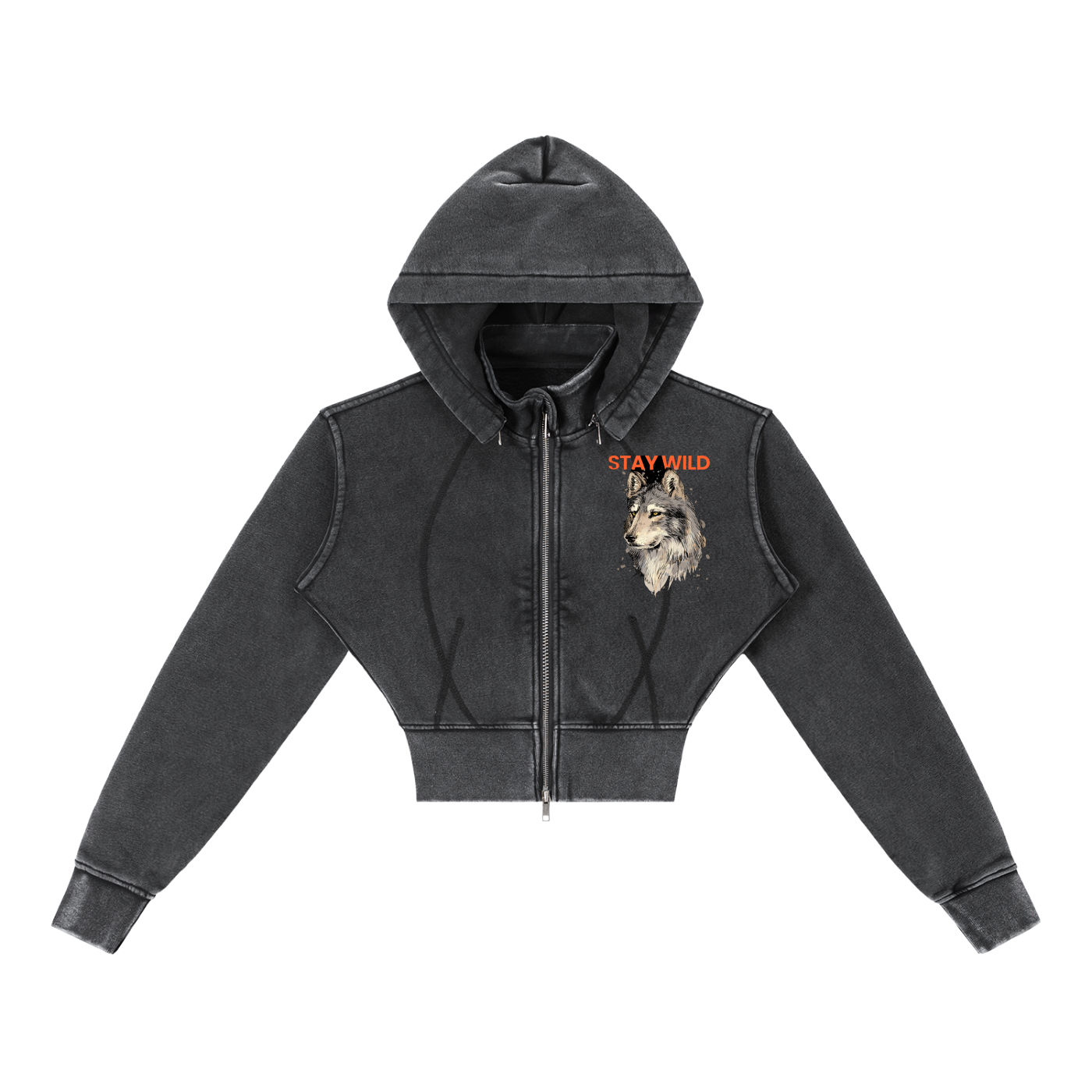 Womens 'STAY WILD' Vintage Washed Cropped Fleece Hoodie