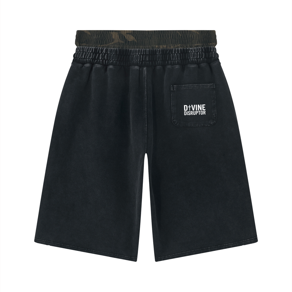 MENS 'DIVINE DISRUPTOR'  Vintage Wash Distressed Wide Leg Shorts