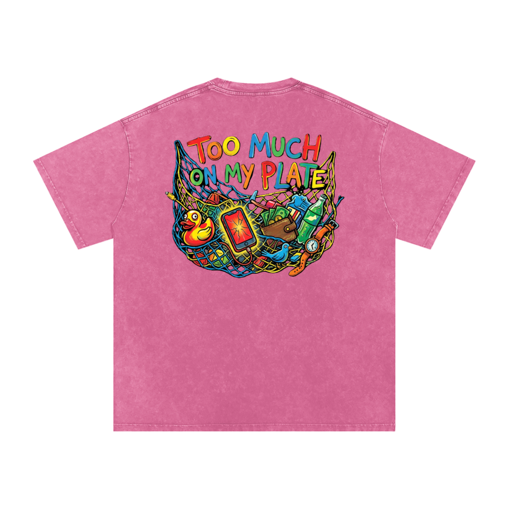 MENS '2 MUCH 2 PLATE' Snow Washed Oversized Cotton TEE