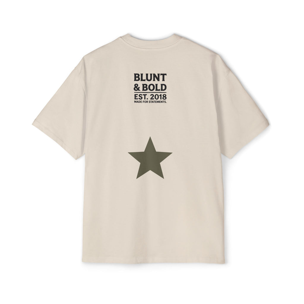 I'm An Enigma Oversized Tee — Graphic Men’s Heavy Cotton Shirt with Back Star & "Blunt & Bold" Print