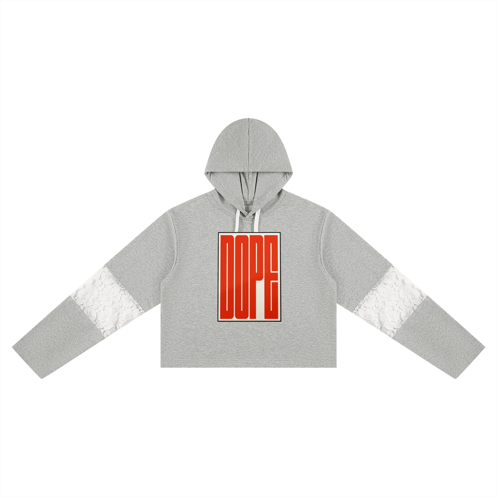 WOMENS 'DOPE'  Cropped Lace-Panel Hoodie