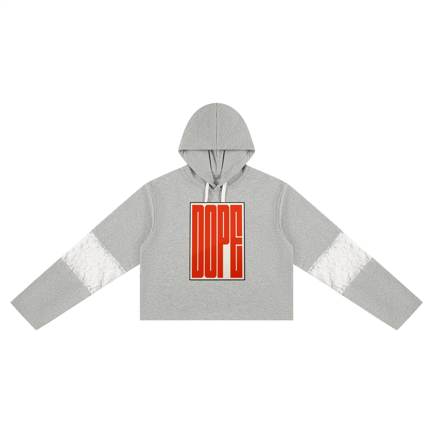 WOMENS 'DOPE'  Cropped Lace-Panel Hoodie