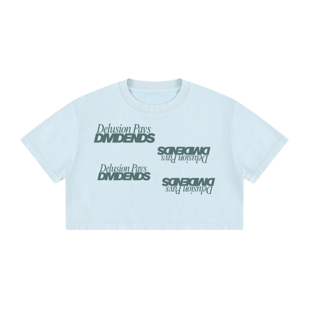 WOMENS ' DELUSIONAL DIVIDENDS ' Mineral Wash Cotton Crop TEE