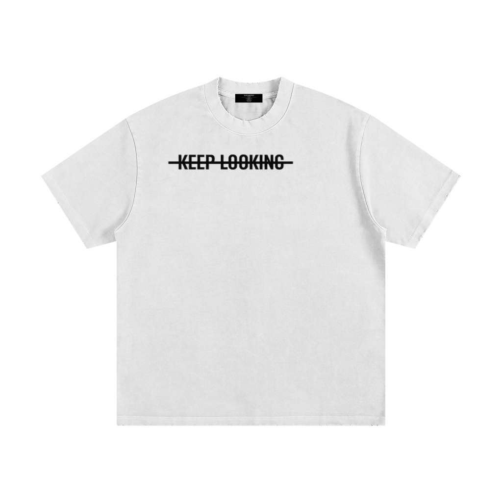 Mens 'KEEP LOOKING' Heavyweight Vintage Washed Frayed Tee