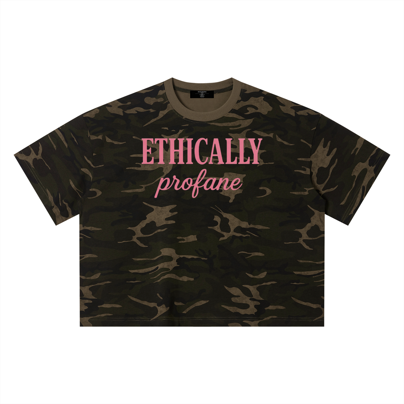 Mens 'ETHICALLY PROFANE' Camo Boxy Tee