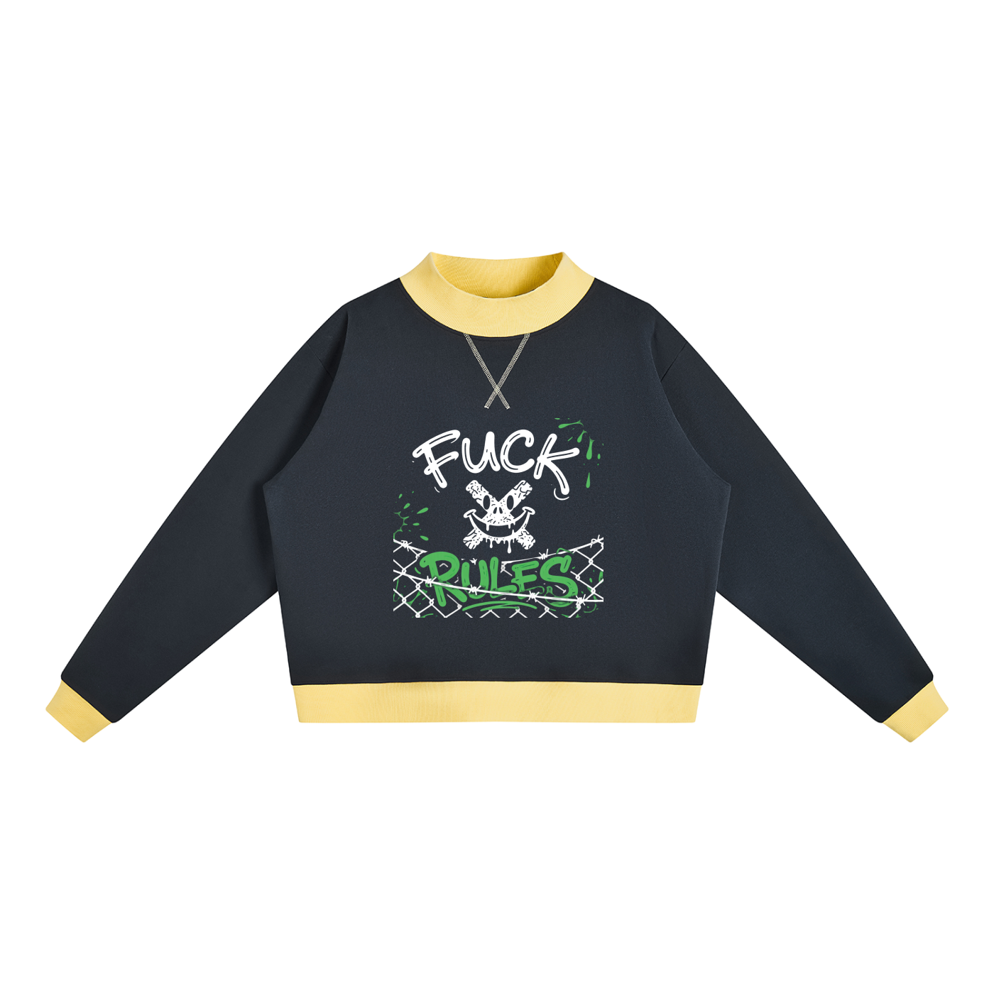 WOMENS ' FUCK RULES ; Mock Neck Crewneck Sweatshirt