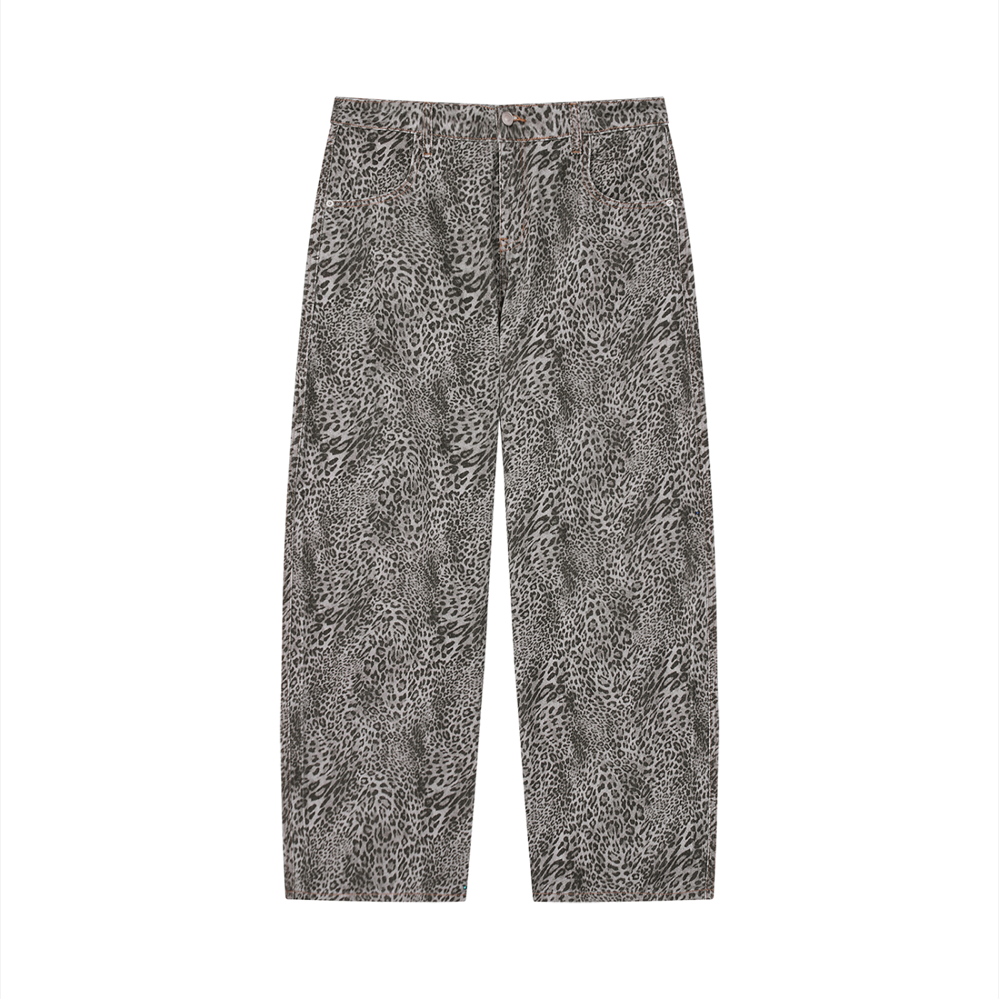 Mens Vintage Wash Leopard Wide Leg Jeans
