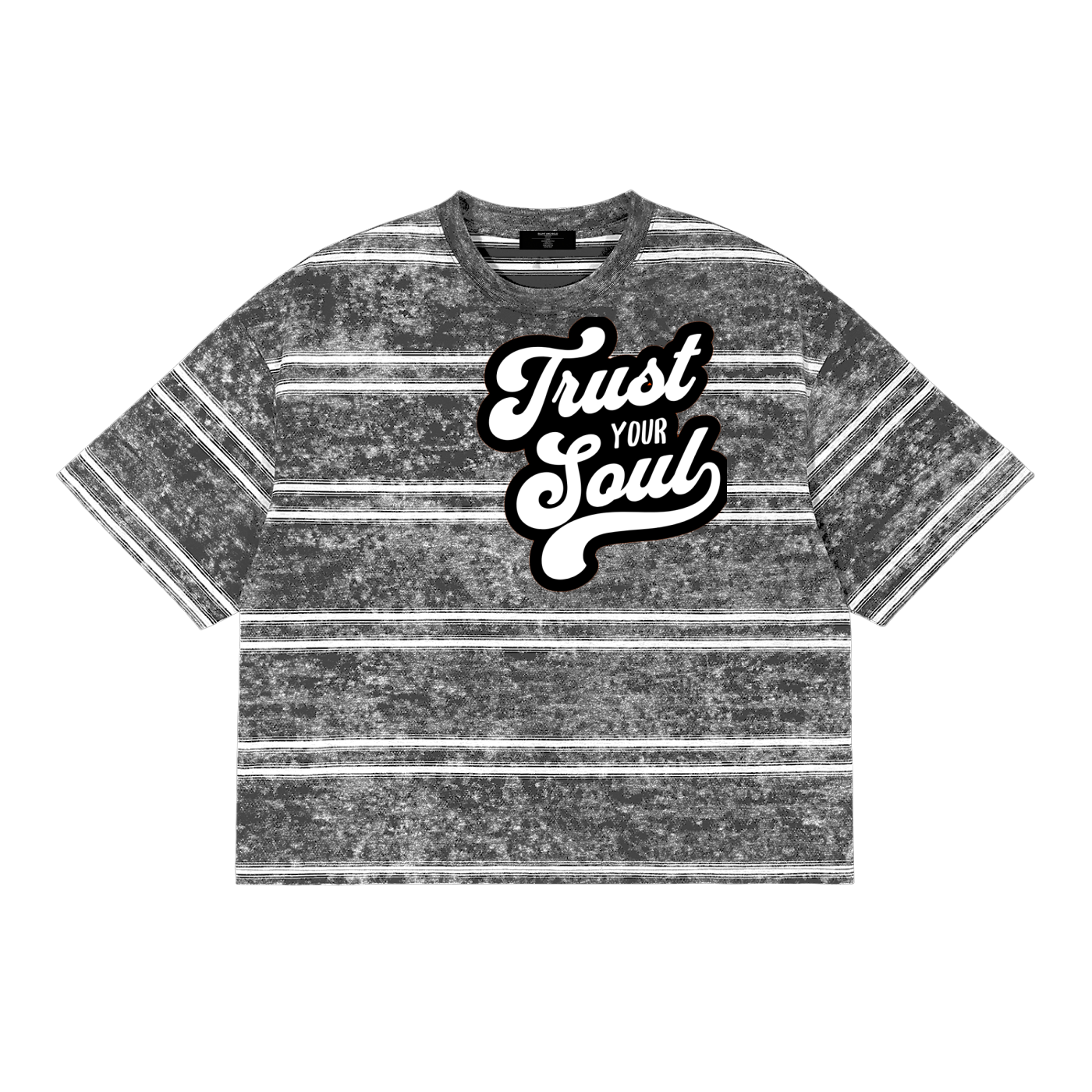Mens 'TRUST YOUR SOUL" Snow Washed Striped Boxy Tee