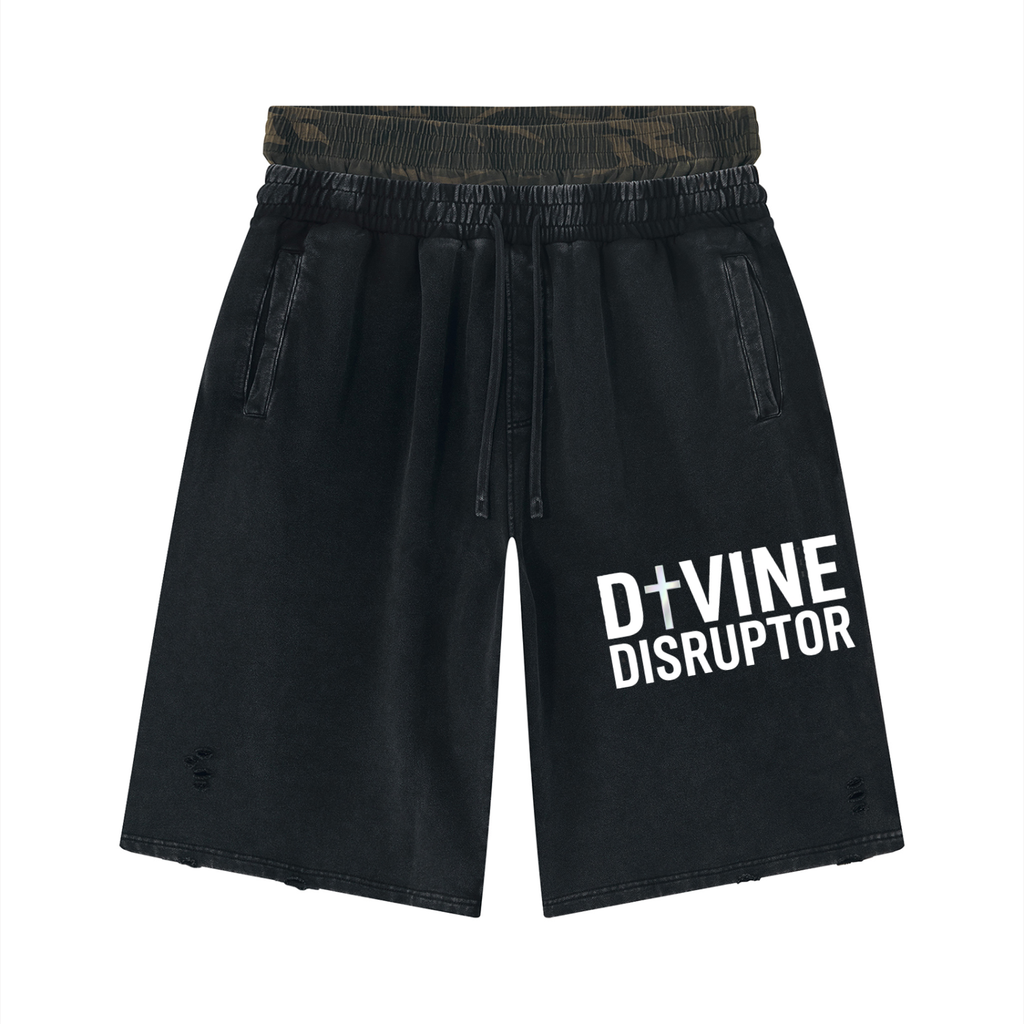 MENS 'DIVINE DISRUPTOR'  Vintage Wash Distressed Wide Leg Shorts