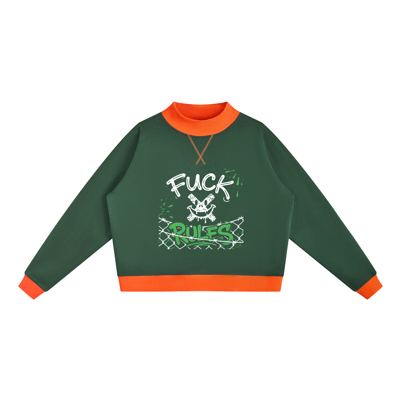 WOMENS ' FUCK RULES ; Mock Neck Crewneck Sweatshirt