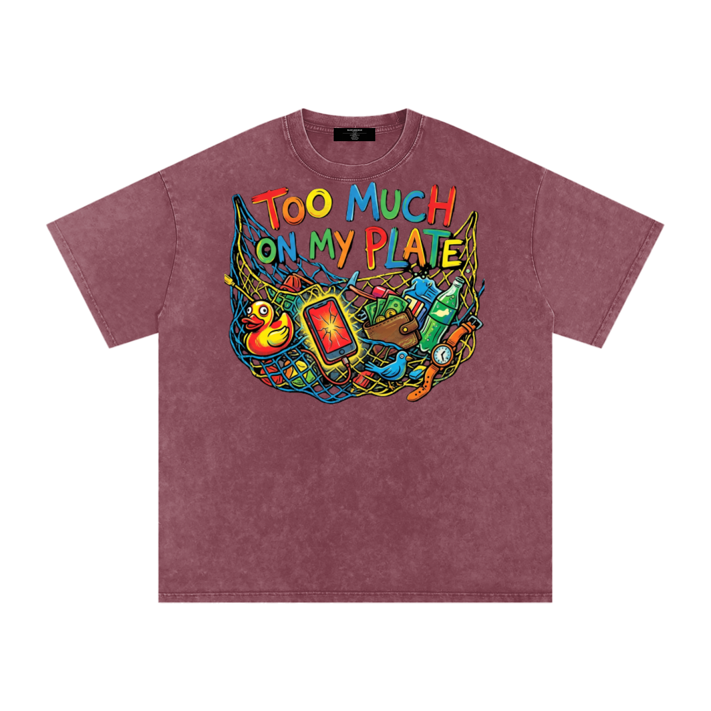MENS '2 MUCH 2 PLATE' Snow Washed Oversized Cotton TEE