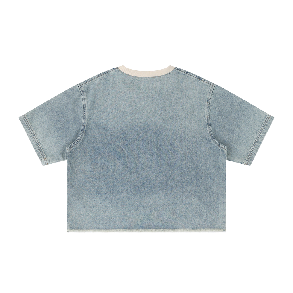 Mens 'EXPECTATIONS' Vintage Wash Boxy Raw Hem Denim Tee