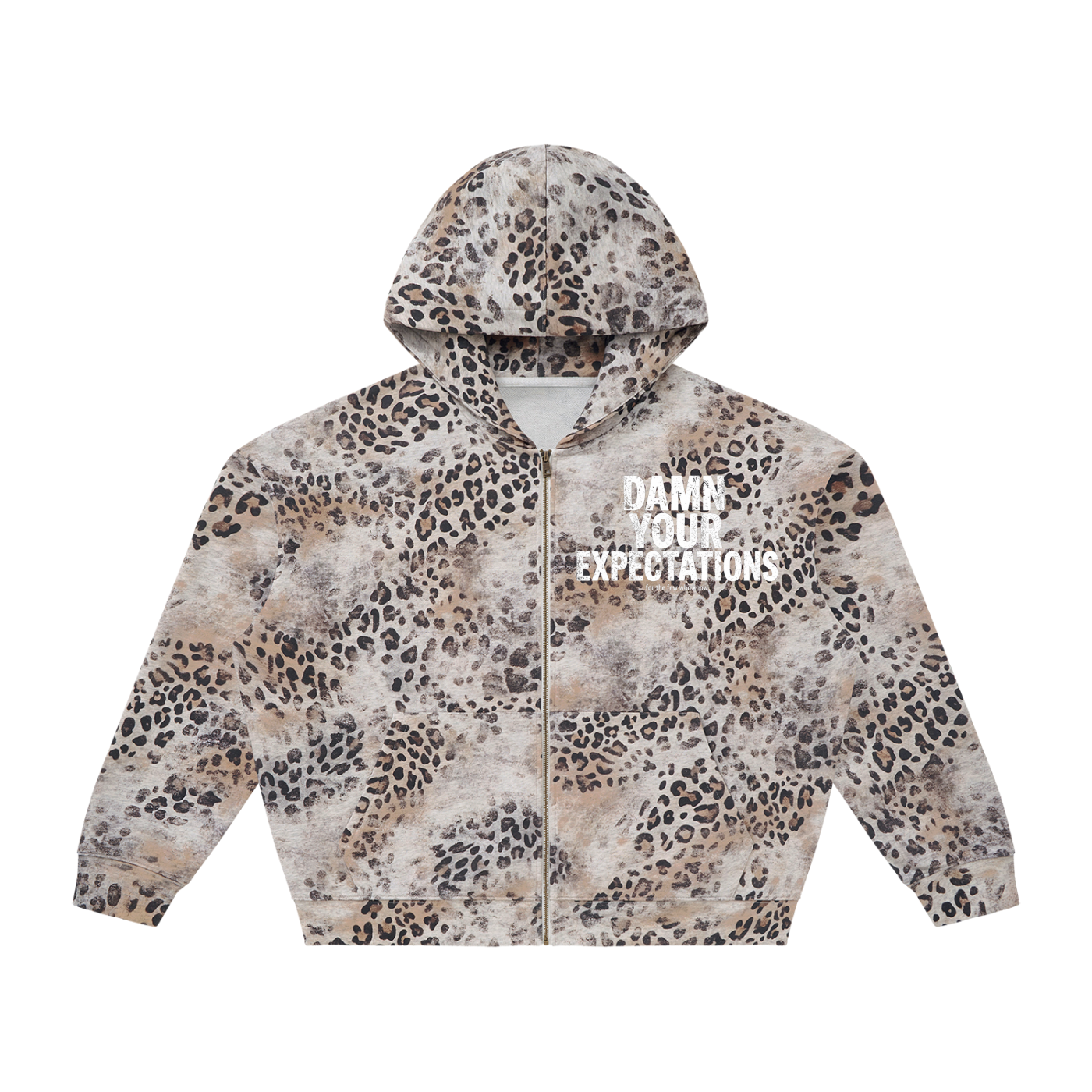 Unisex Vintage Wash Leopard Full Zip Hoodie