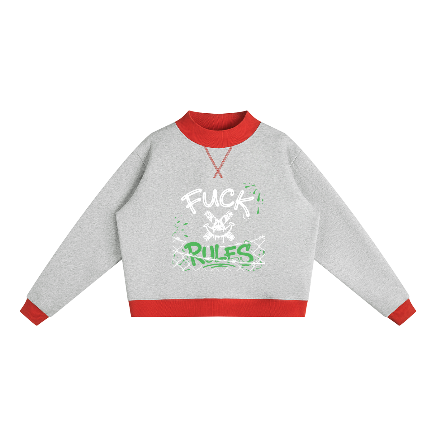 WOMENS ' FUCK RULES ; Mock Neck Crewneck Sweatshirt