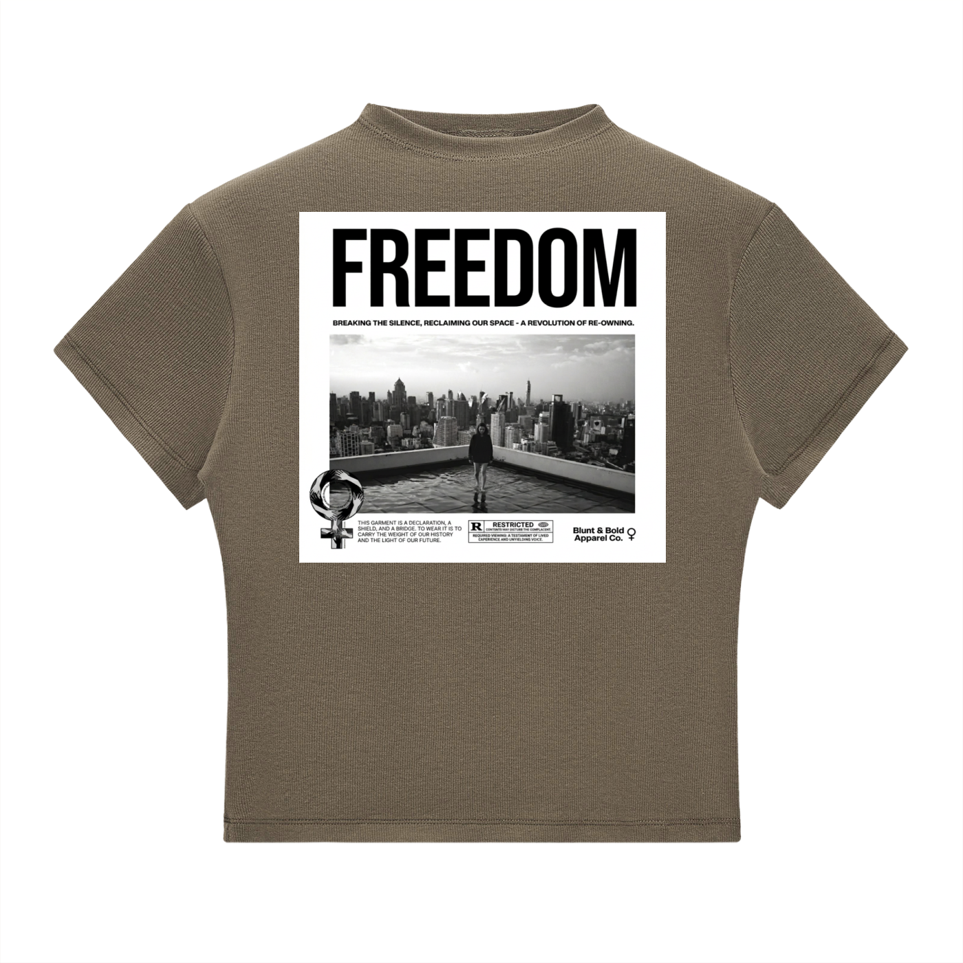 Womens 'FREEDOM" Essential Slim Fit Mock Neck Tee