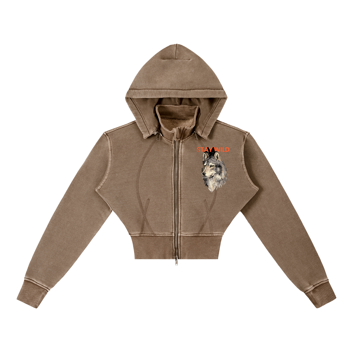 Womens 'STAY WILD' Vintage Washed Cropped Fleece Hoodie