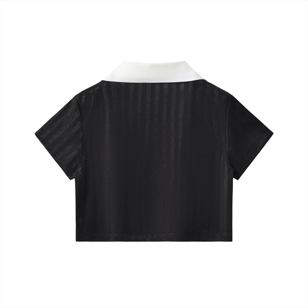Womens 'ETHICALLY PROFANE' Contrast Collar Striped Cropped Jersey