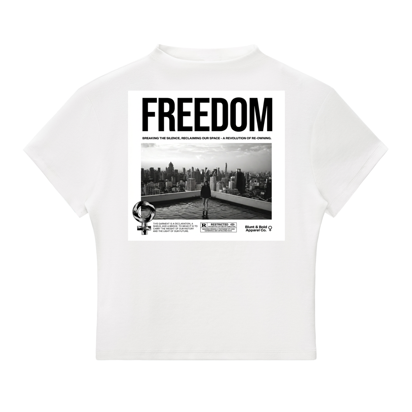 Womens 'FREEDOM" Essential Slim Fit Mock Neck Tee
