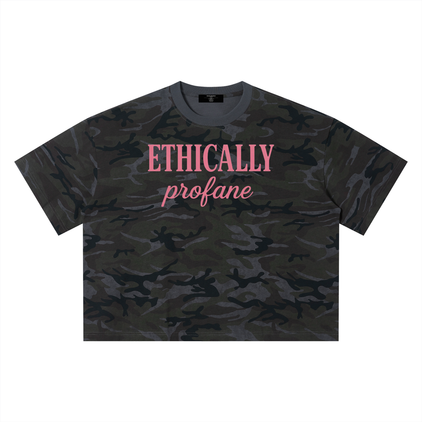 Mens 'ETHICALLY PROFANE' Camo Boxy Tee