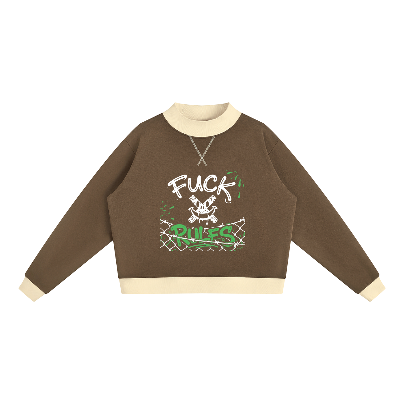 WOMENS ' FUCK RULES ; Mock Neck Crewneck Sweatshirt