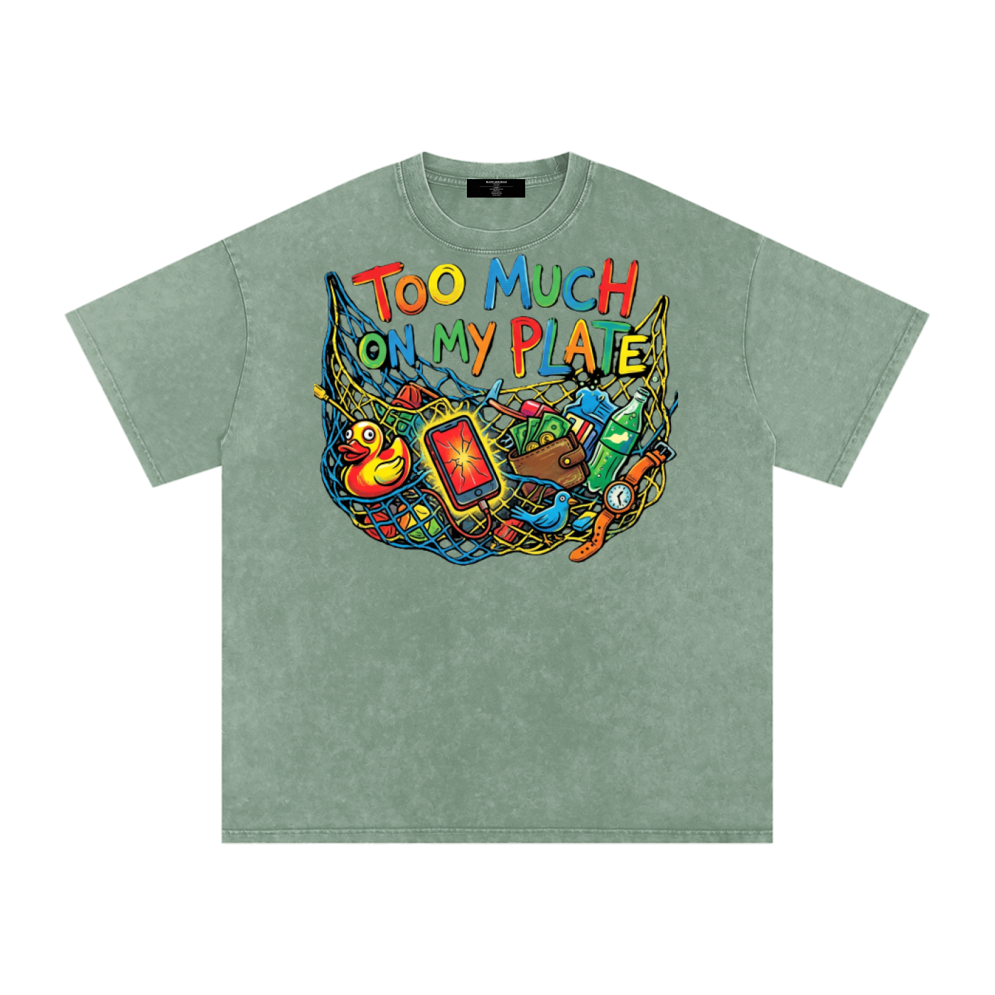 MENS '2 MUCH 2 PLATE' Snow Washed Oversized Cotton TEE