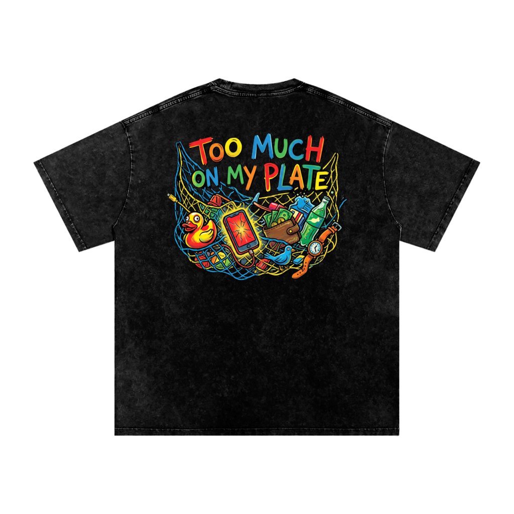 MENS '2 MUCH 2 PLATE' Snow Washed Oversized Cotton TEE