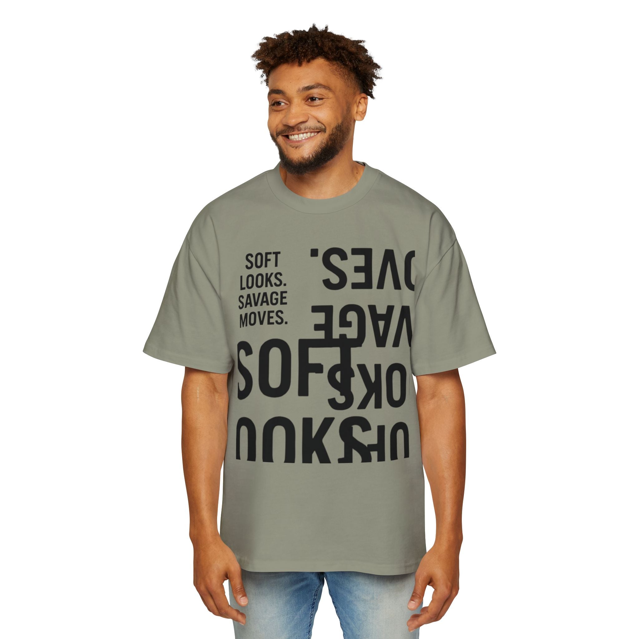 Oversized Graphic Tee — “Soft Looks. Savage Moves.” Bold Typography Shirt