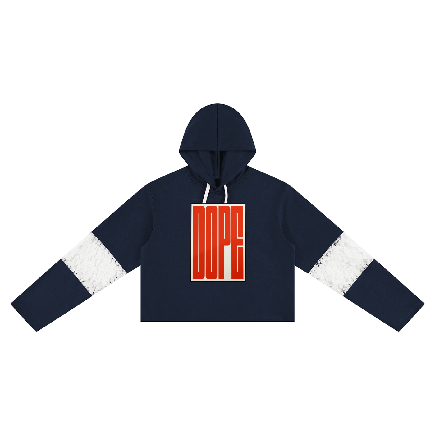 WOMENS 'DOPE'  Cropped Lace-Panel Hoodie