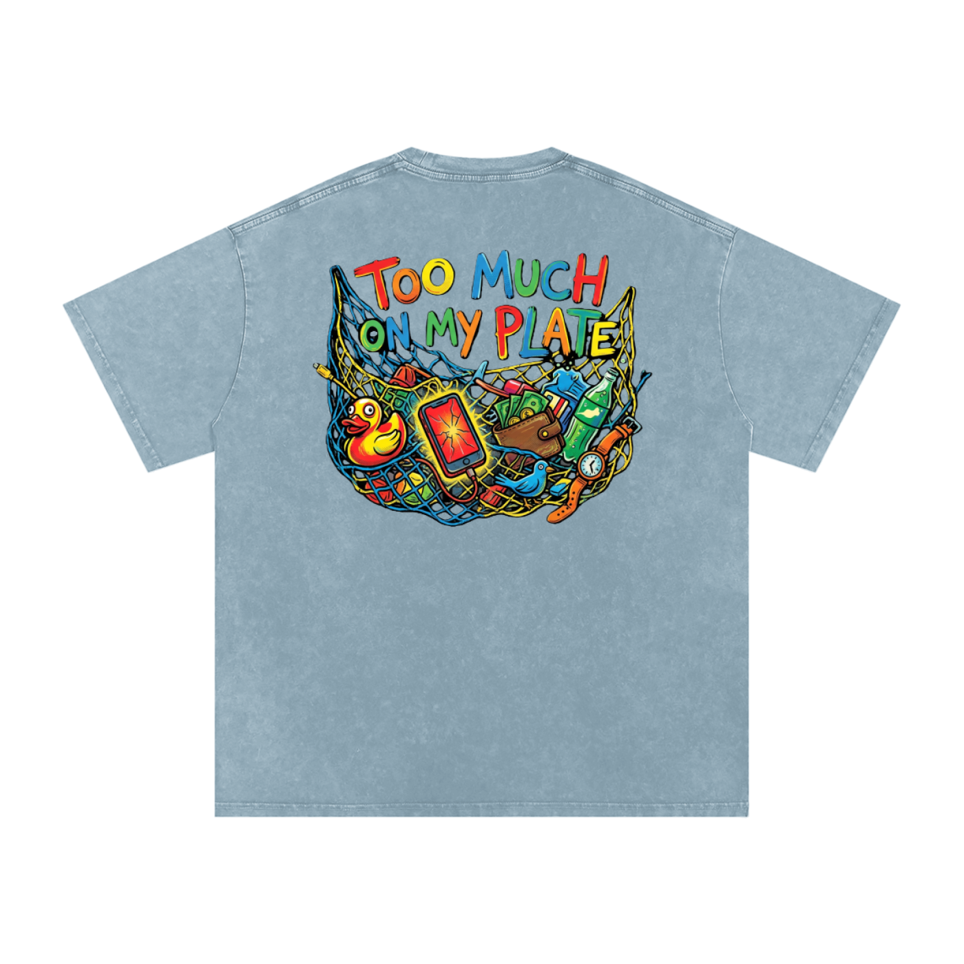 MENS '2 MUCH 2 PLATE' Snow Washed Oversized Cotton TEE
