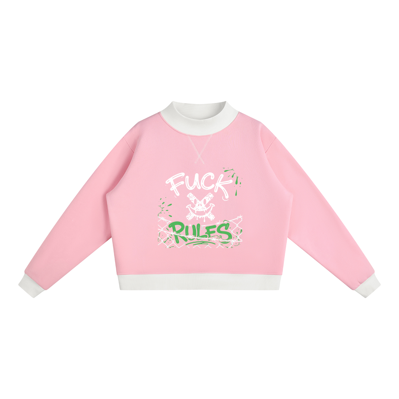 WOMENS ' FUCK RULES ; Mock Neck Crewneck Sweatshirt
