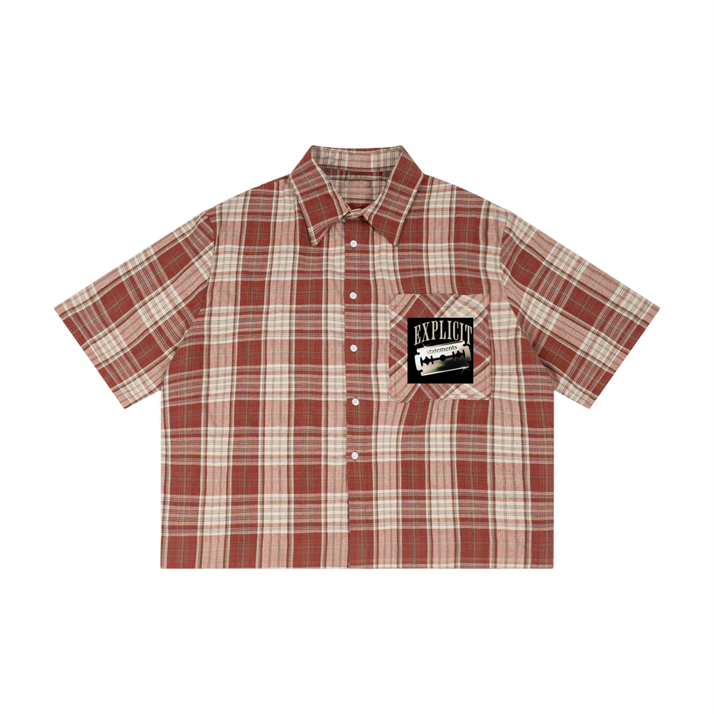 Mens 'EXPLICIT' Plaid Boxy Short Sleeve Shirt