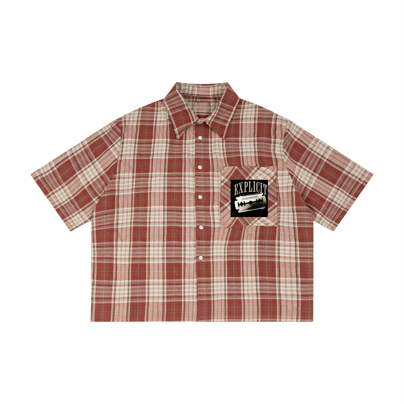 Mens 'EXPLICIT' Plaid Boxy Short Sleeve Shirt