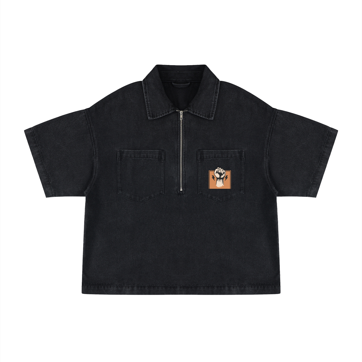 Unisex Vintage Wash Boxy Quarter-Zip Denim Shirt