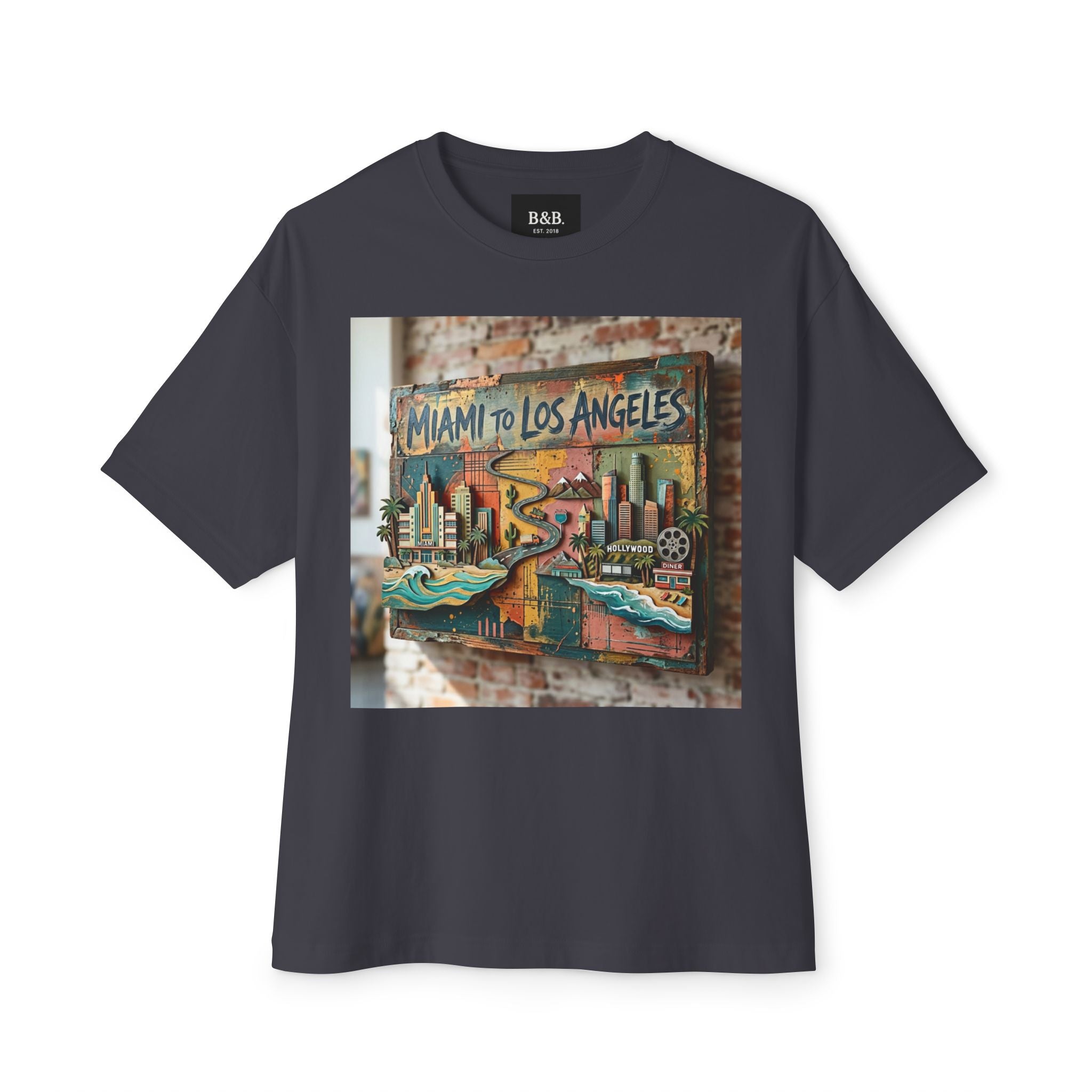 Mens MIA to LAX Graphic Tee — Miami to Los Angeles Vintage Oversized Tee