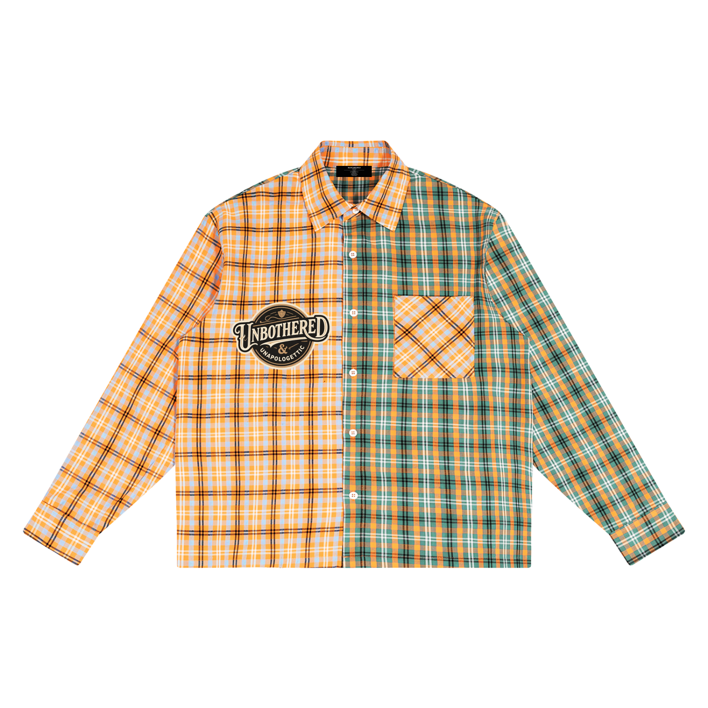 MENS ' UNBOTHERED '  Oversized Plaid Color Block Shirt