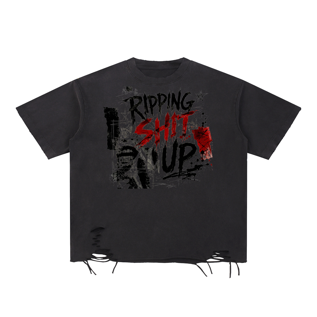 NENs 'RIPPING SHIT' Snow Washed Raw-Hem TEE