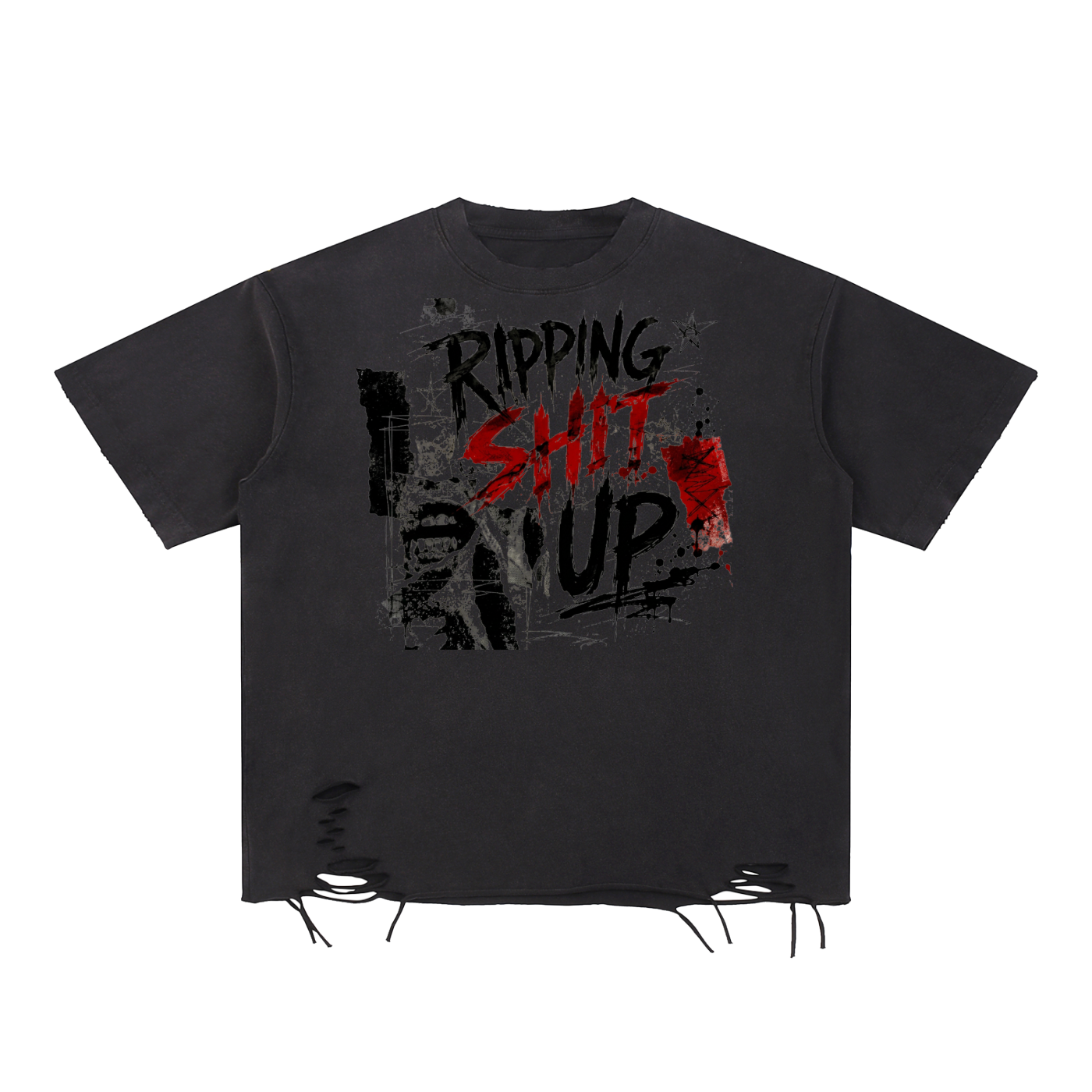 NENs 'RIPPING SHIT' Snow Washed Raw-Hem TEE
