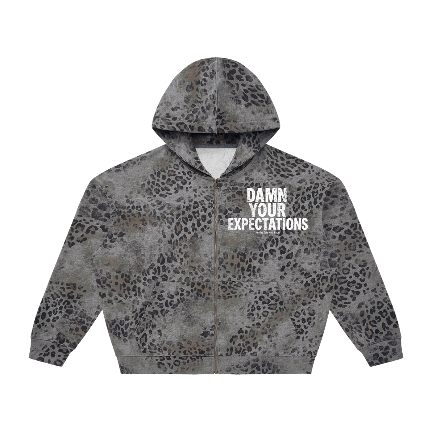 Unisex Vintage Wash Leopard Full Zip Hoodie